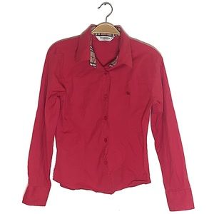Red Burberry Button Up Shirt